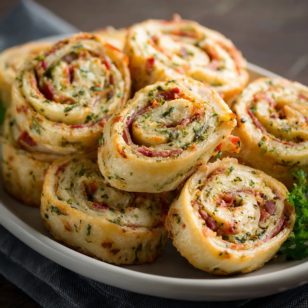 A plate of food with a green garnish.