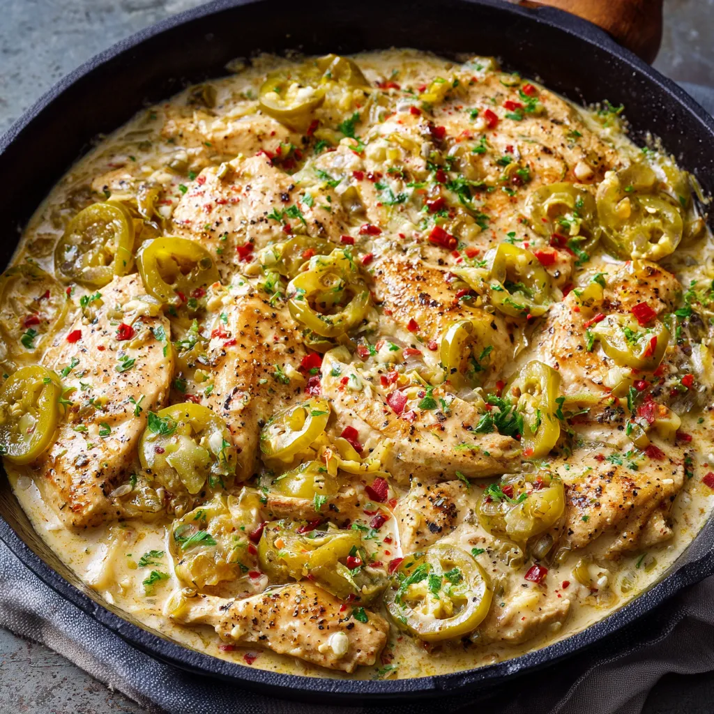 A bowl of chicken with peppers and onions.