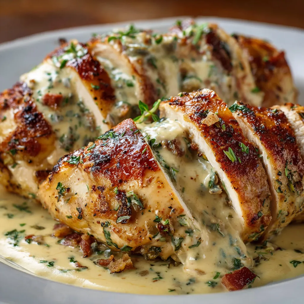 A plate of chicken with sauce.
