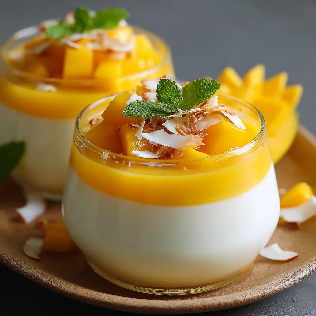 Two glasses of fruit with coconut on top.