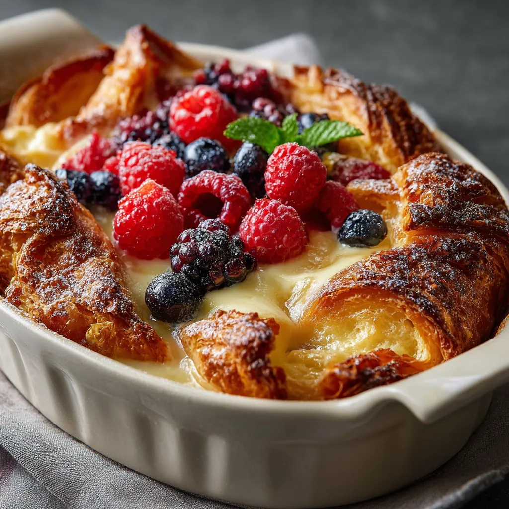 A white bowl with a pastry and berries.