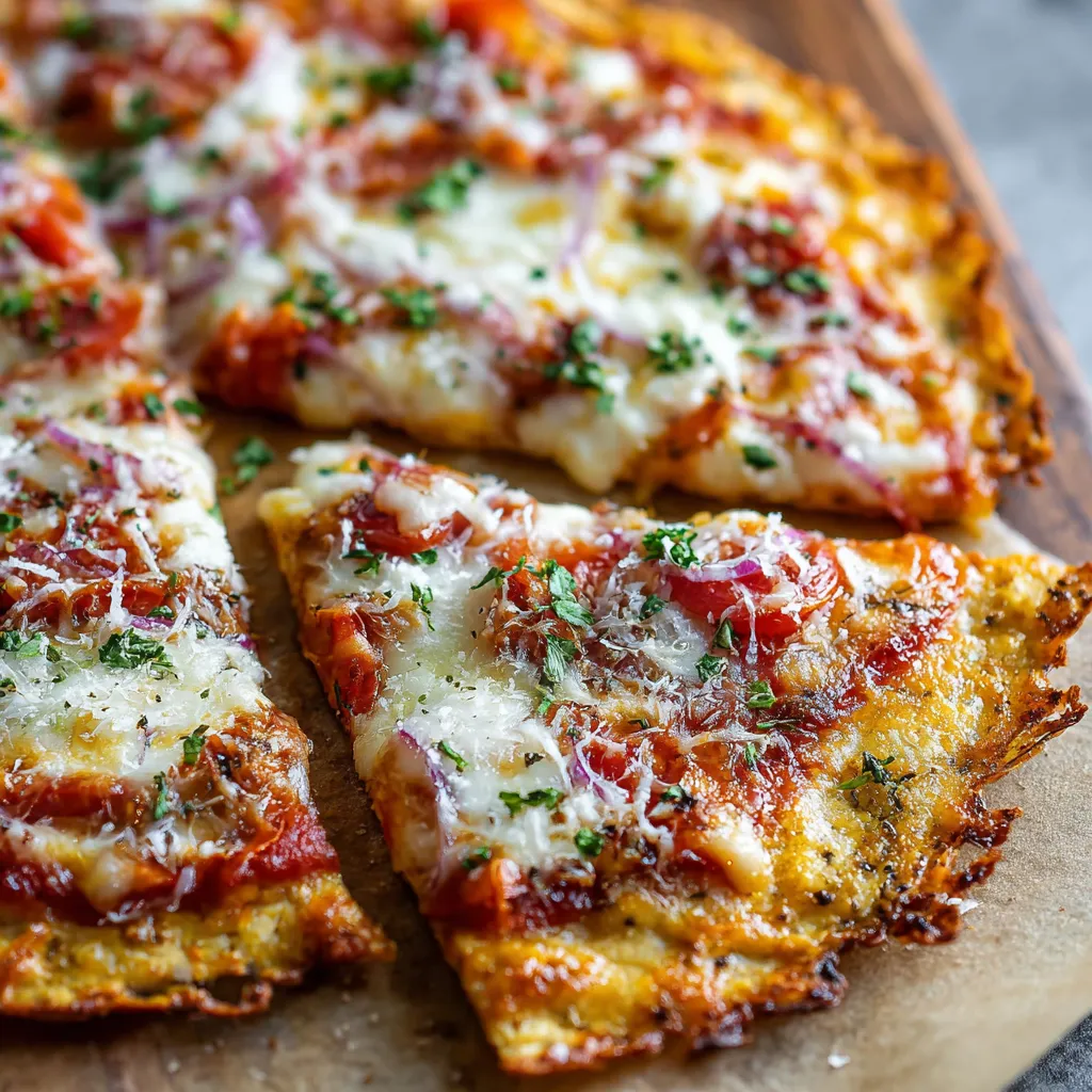 A pizza with cheese and onions on a wooden board.