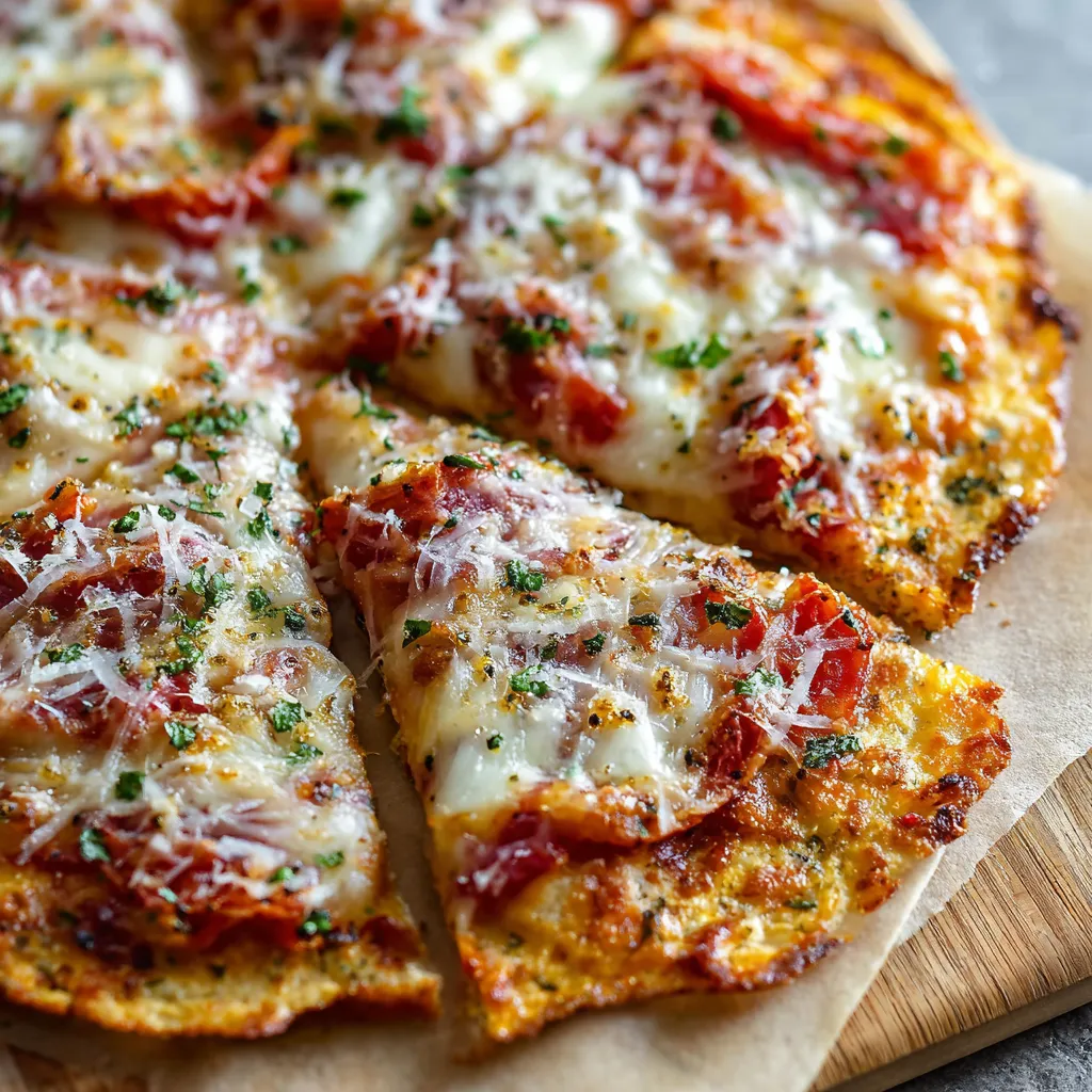 A pizza with cheese and tomatoes on a wooden table.