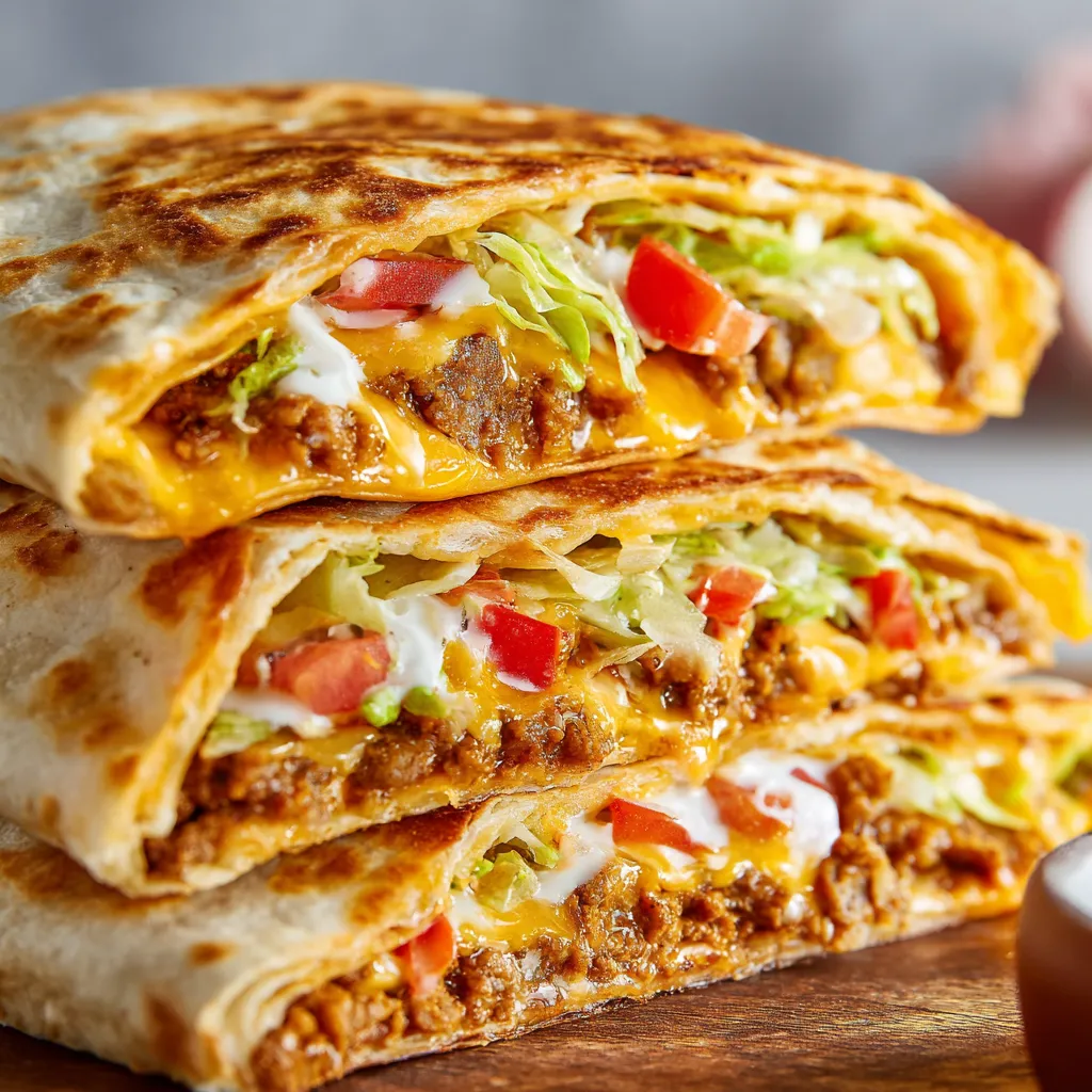A stack of three burritos with lettuce, tomatoes, and cheese.