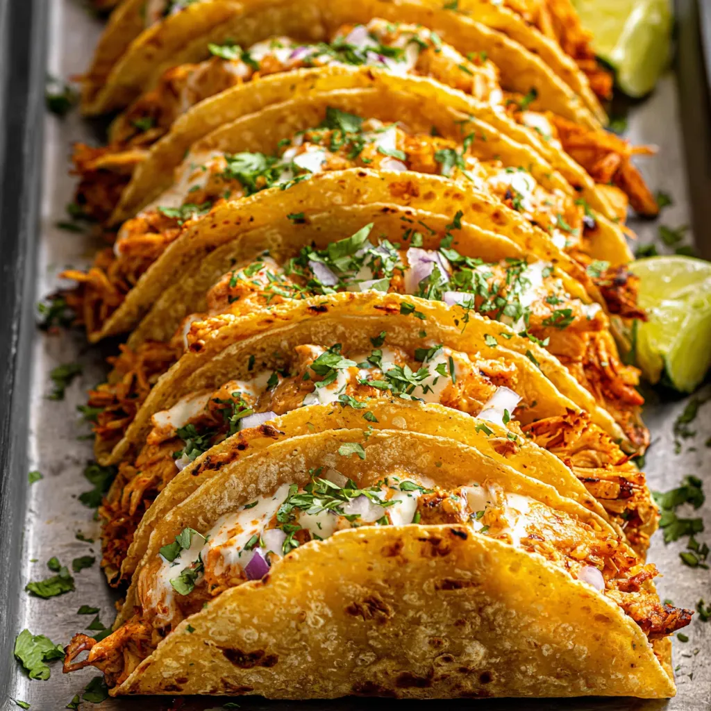 A tray of tacos with meat and cheese.