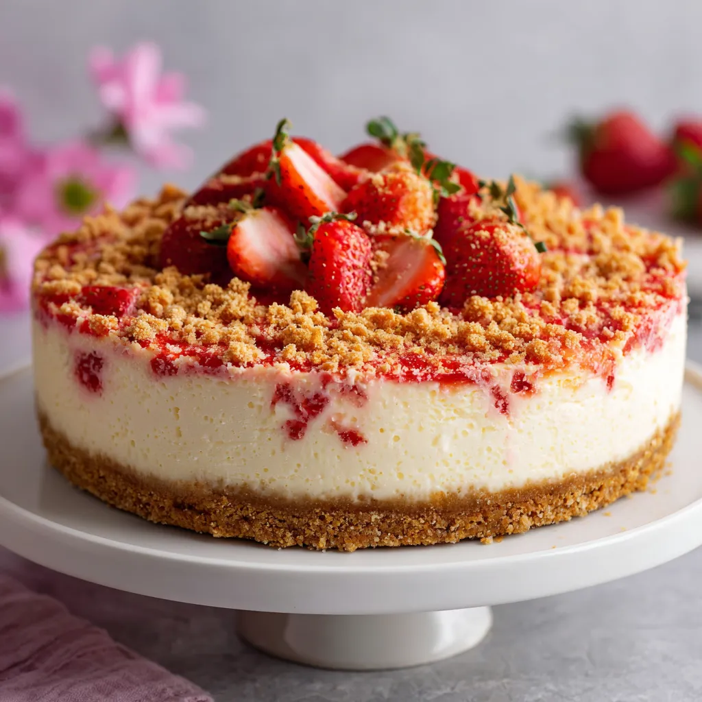 A slice of cake with strawberries on top.