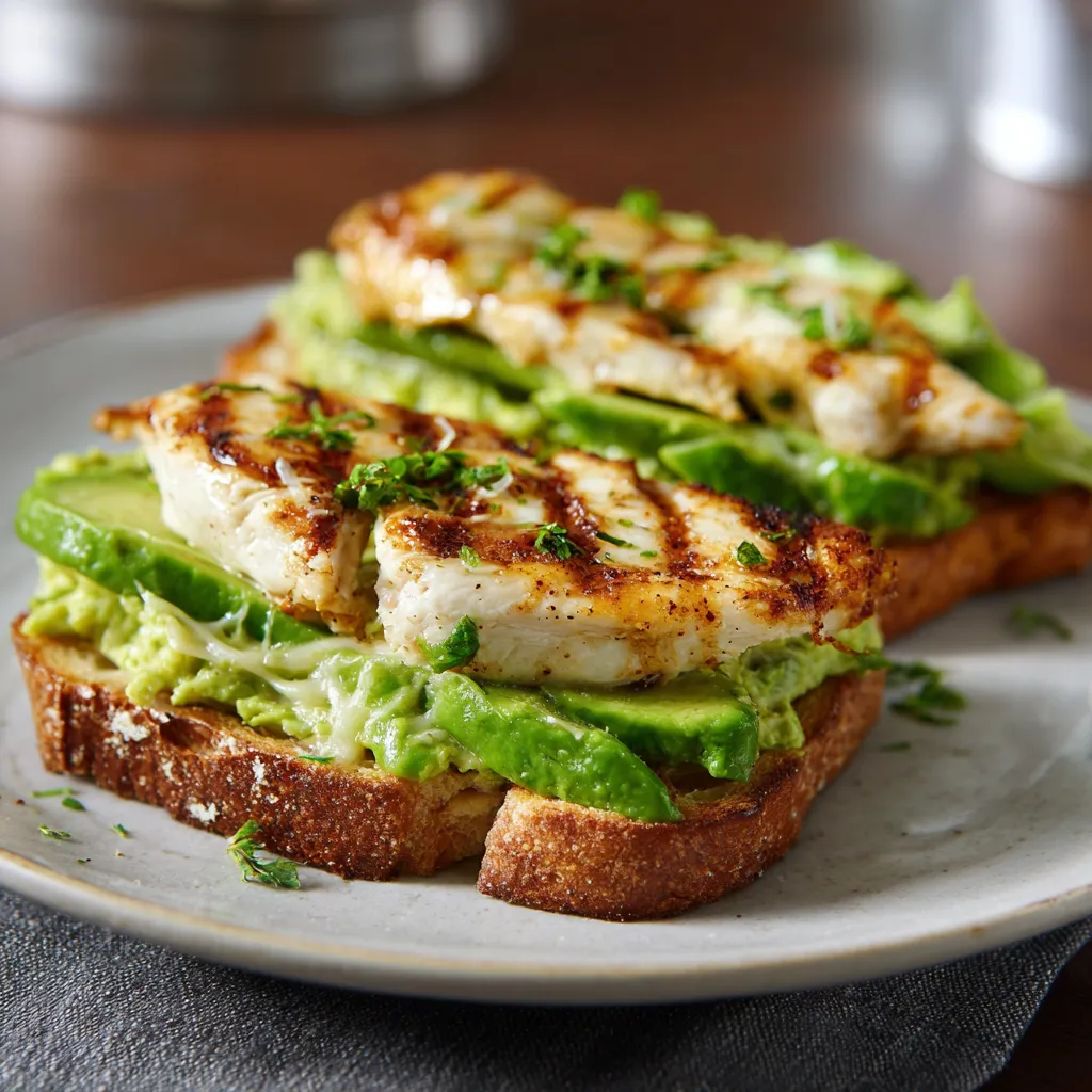 A plate of grilled chicken with avocado and lime.