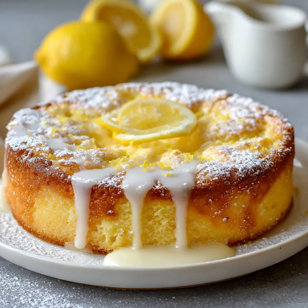 A slice of lemon cake with powdered sugar on top.