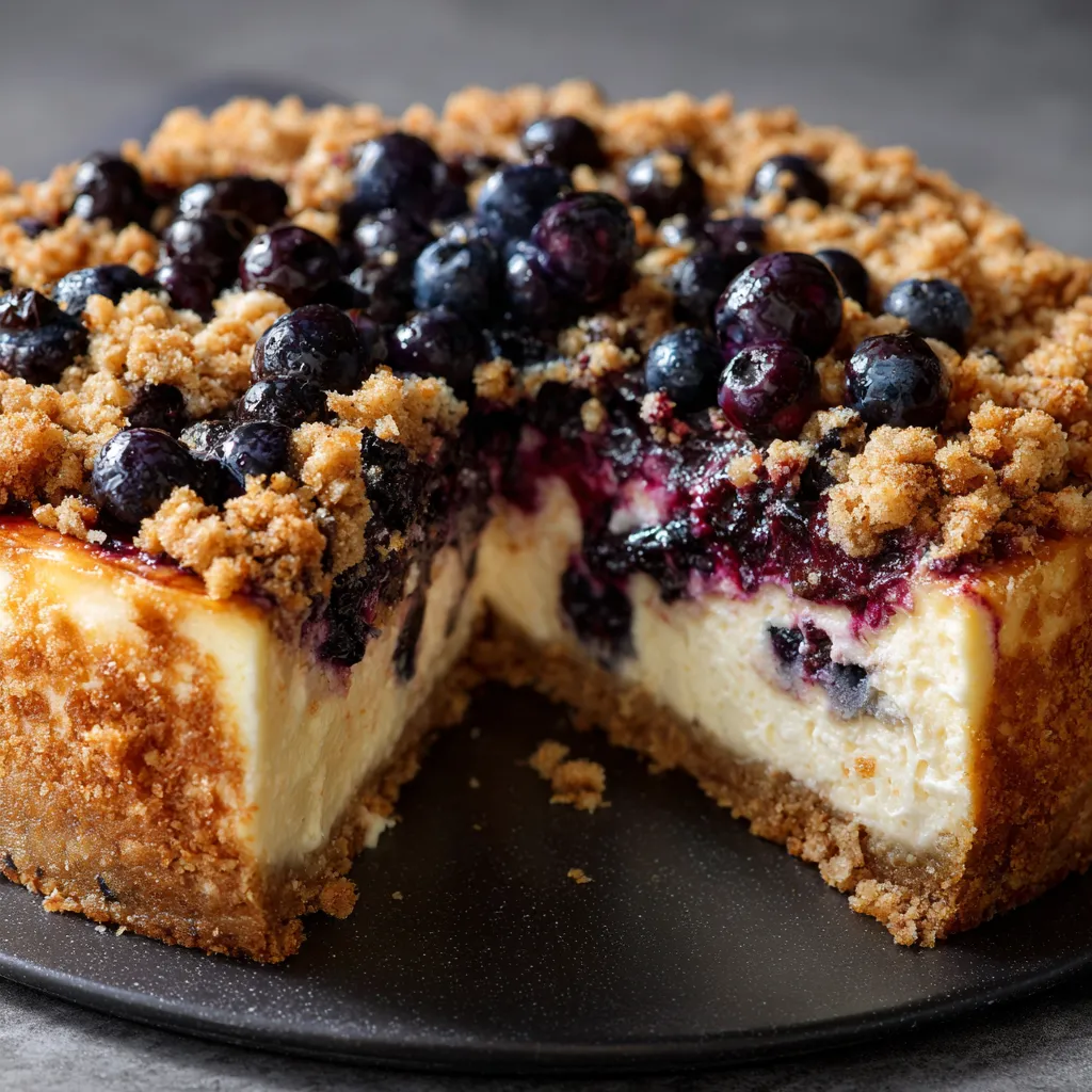 A slice of blueberry cheesecake.