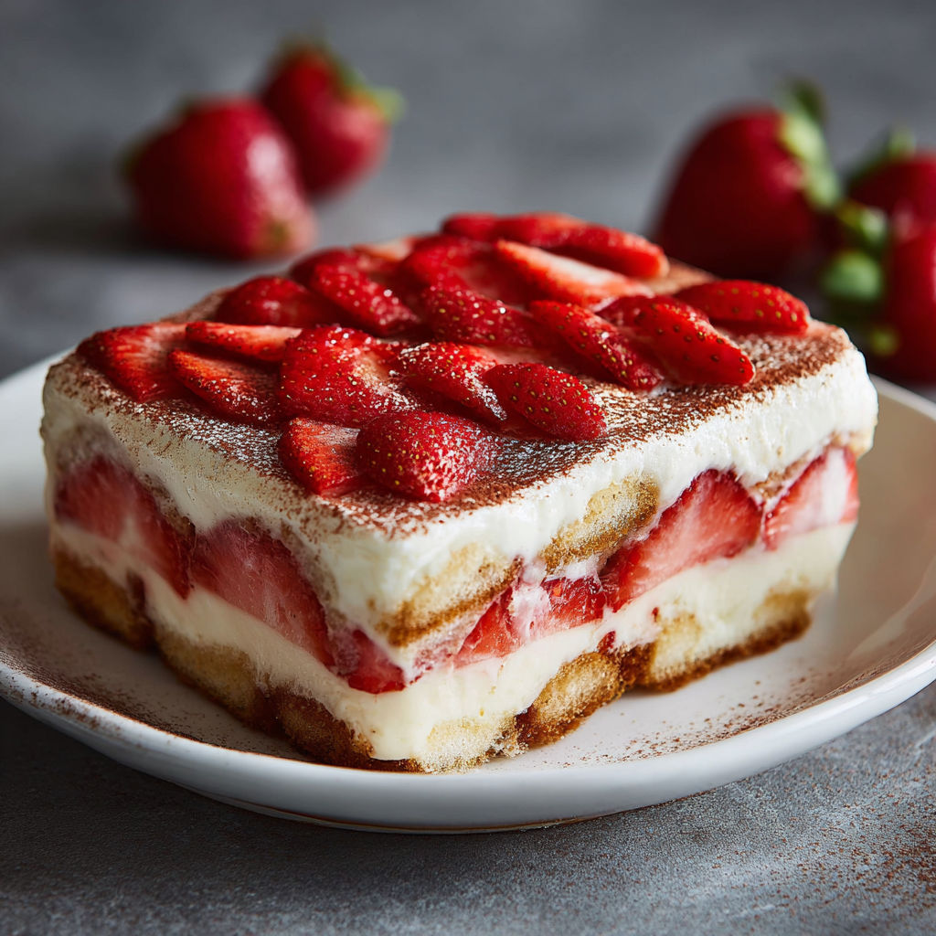 A slice of strawberry tiramisu.