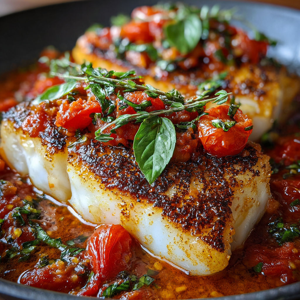 A plate of food with tomatoes and herbs.