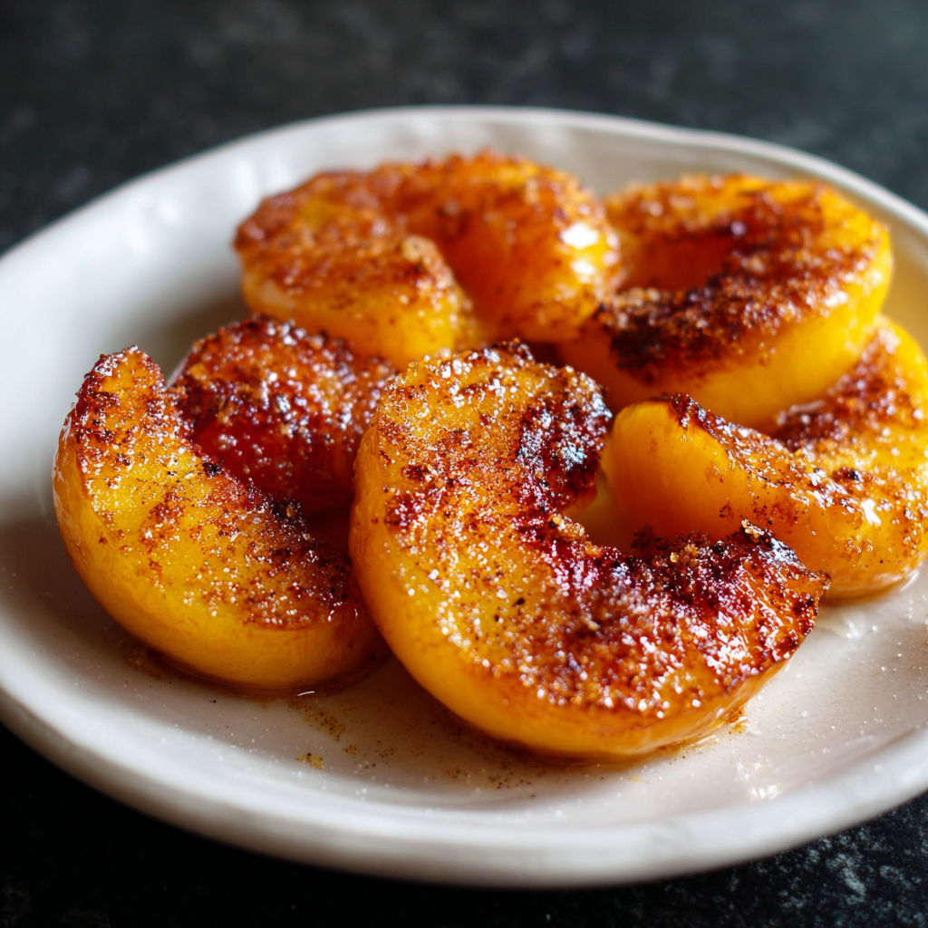 A plate of peaches with sugar and cinnamon.