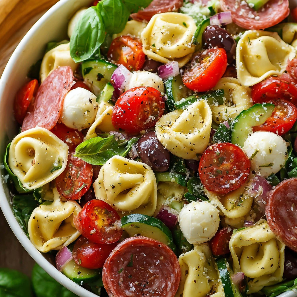 A bowl of pasta salad with tomatoes, onions, and cheese.