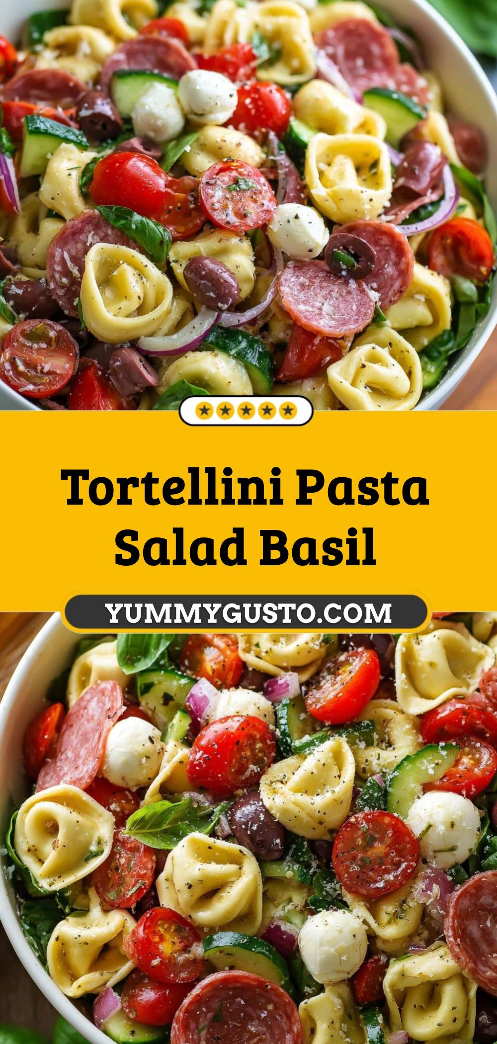 Tortellini Pasta with Fresh Basil, Spinach, and Mediterranean Flavors - Yummy Gusto