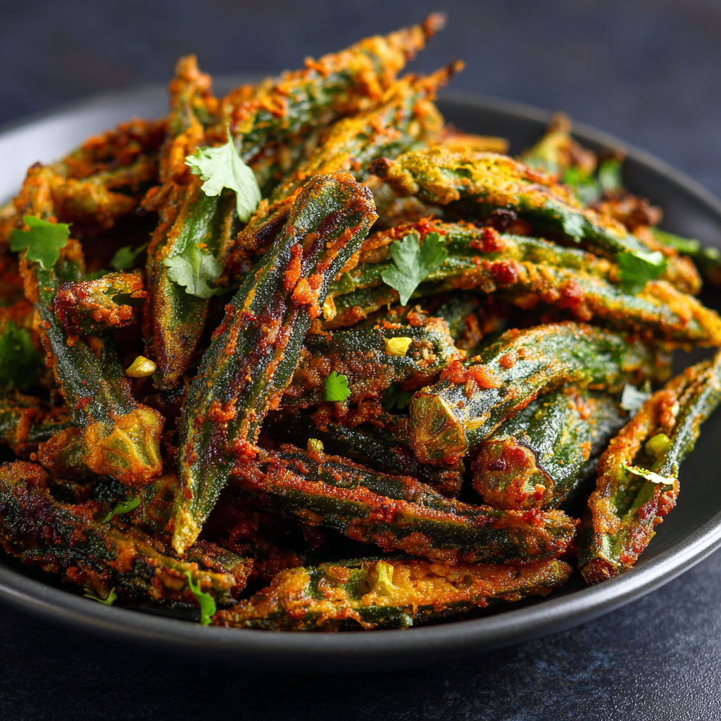 A plate of food with a green vegetable on it.