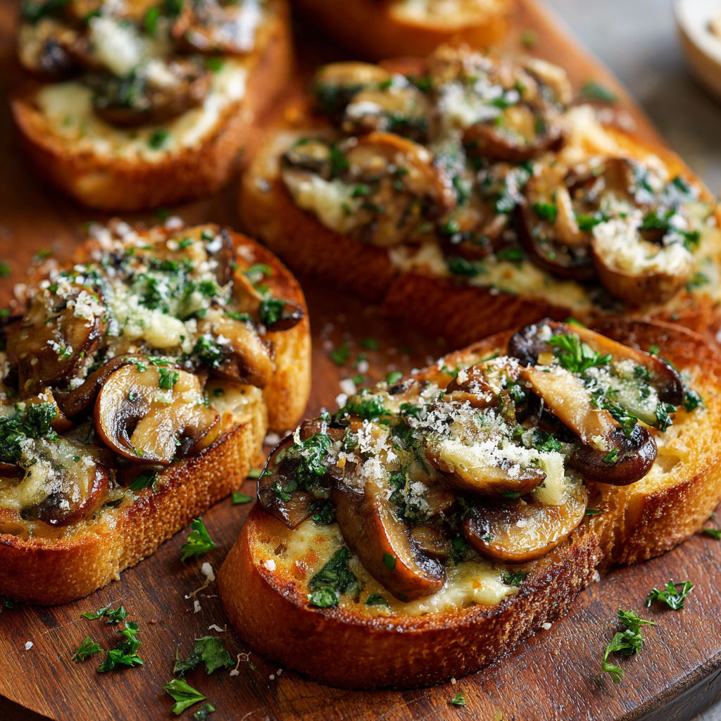Toasts with mushrooms and garlic.