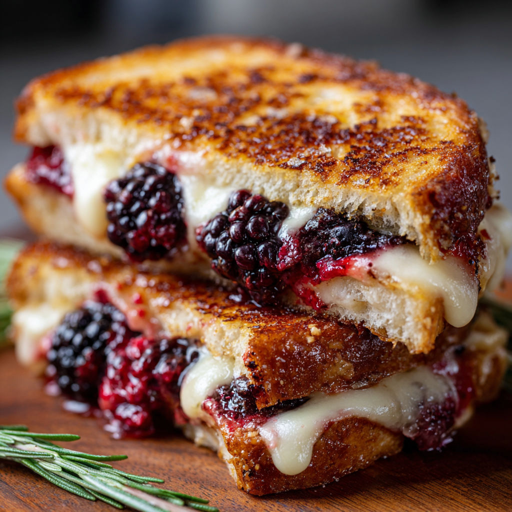 A delicious blackberry bacon grilled cheese sandwich.