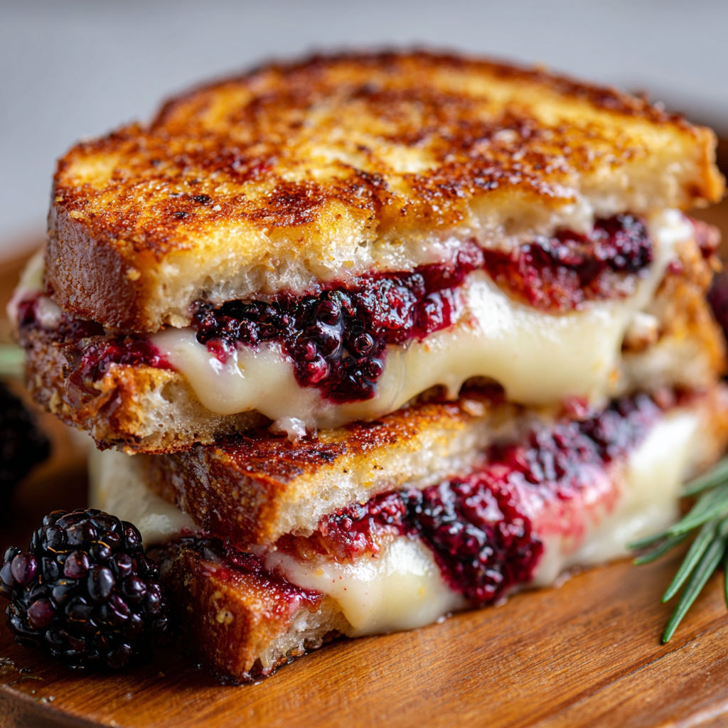 A delicious blackberry bacon grilled cheese sandwich.