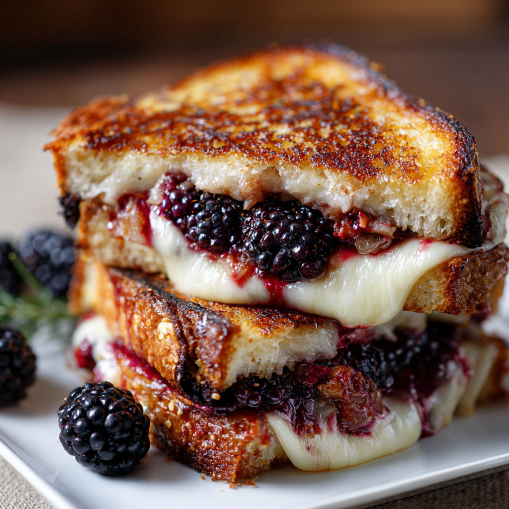 A delicious blackberry bacon grilled cheese sandwich.