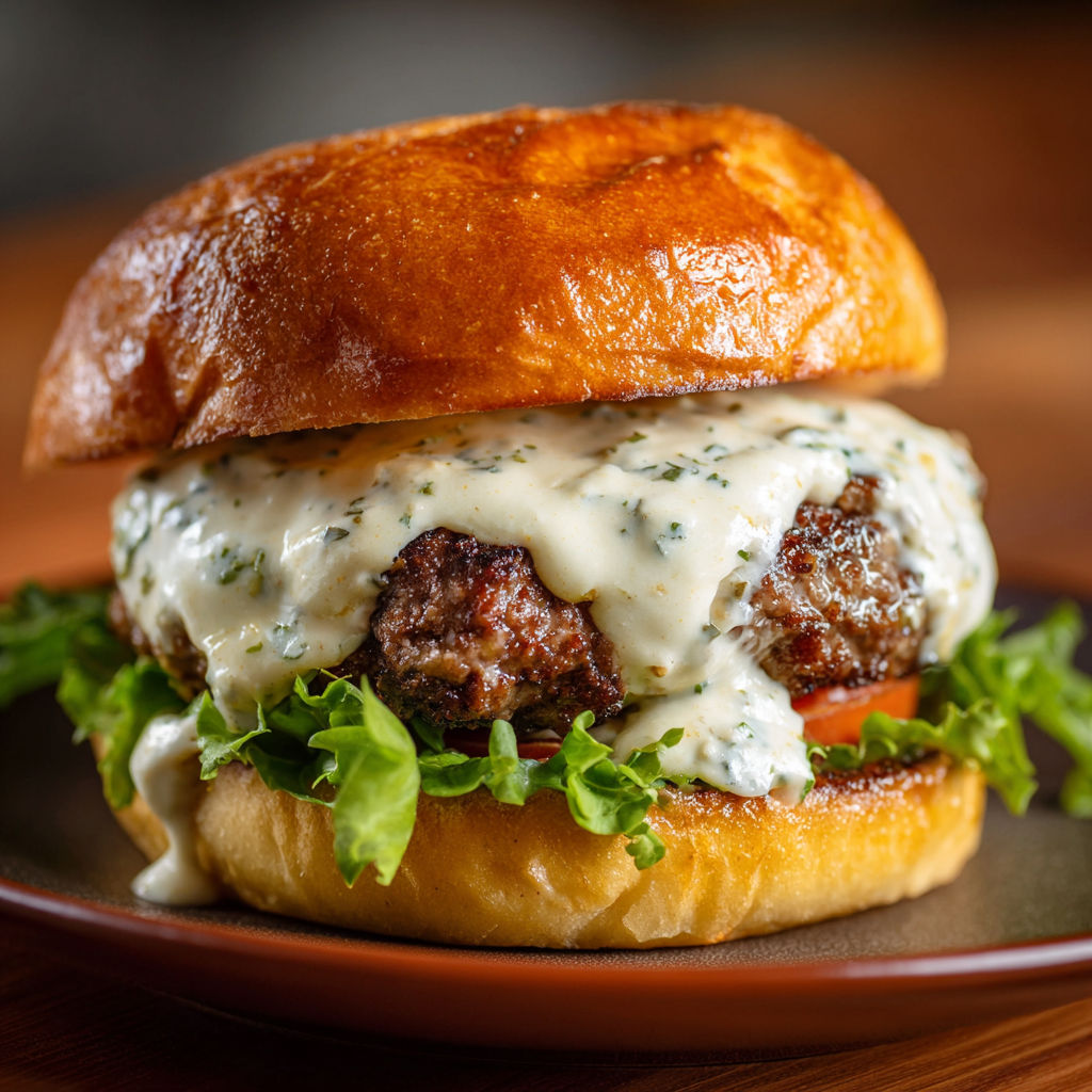 A burger with garlic overload and cheese.