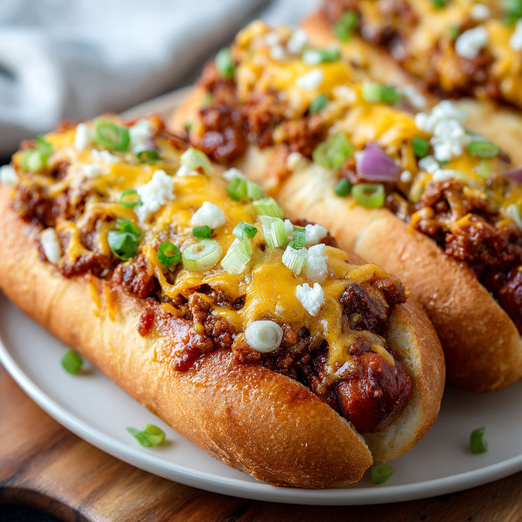 Two chili dogs with cheese and onions on a plate.