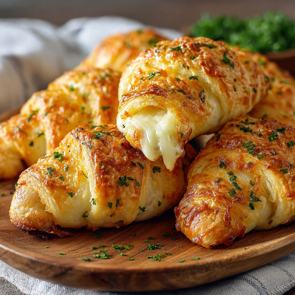 A plate of cheesy garlic crescent rolls.