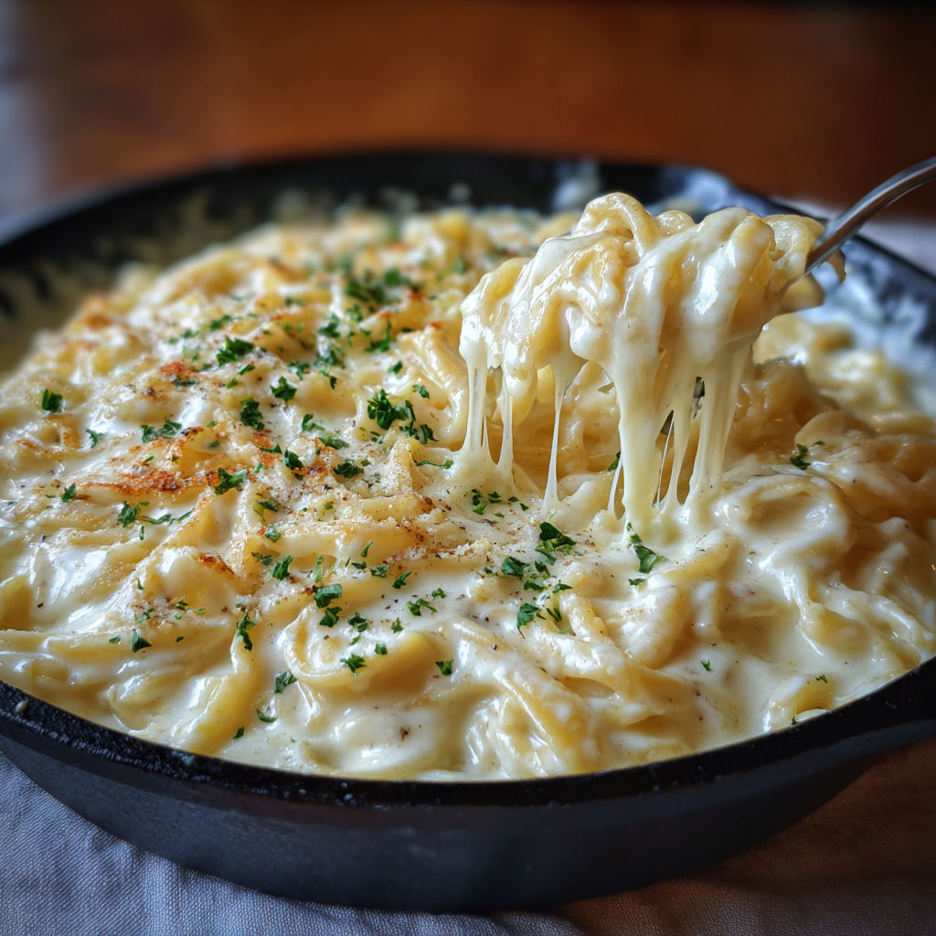 A bowl of Alfredo sauce with a spoon in it.