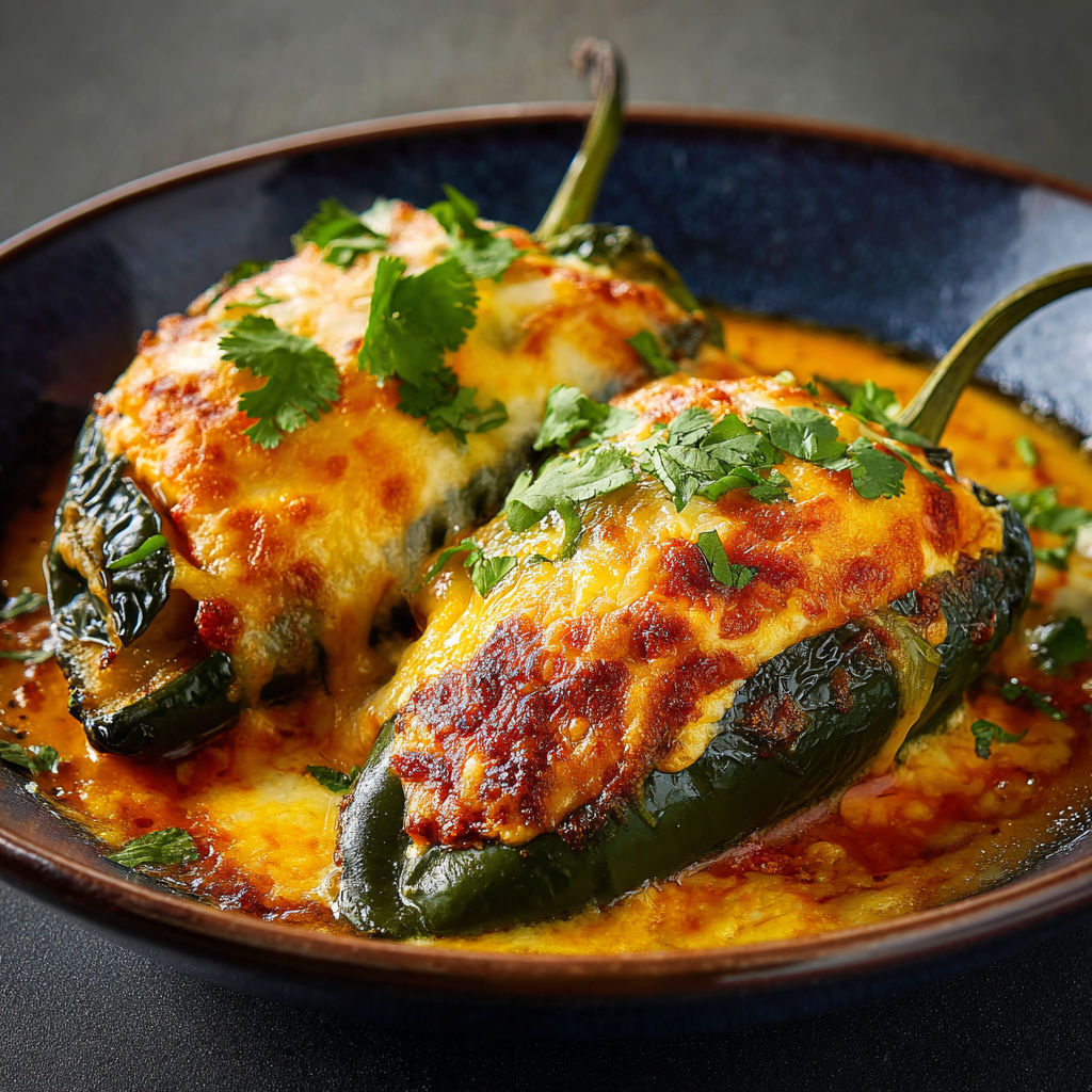 A plate of baked chili rellenos.