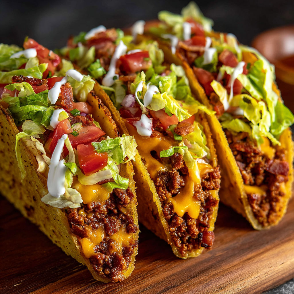 Two tacos with lettuce and tomatoes.