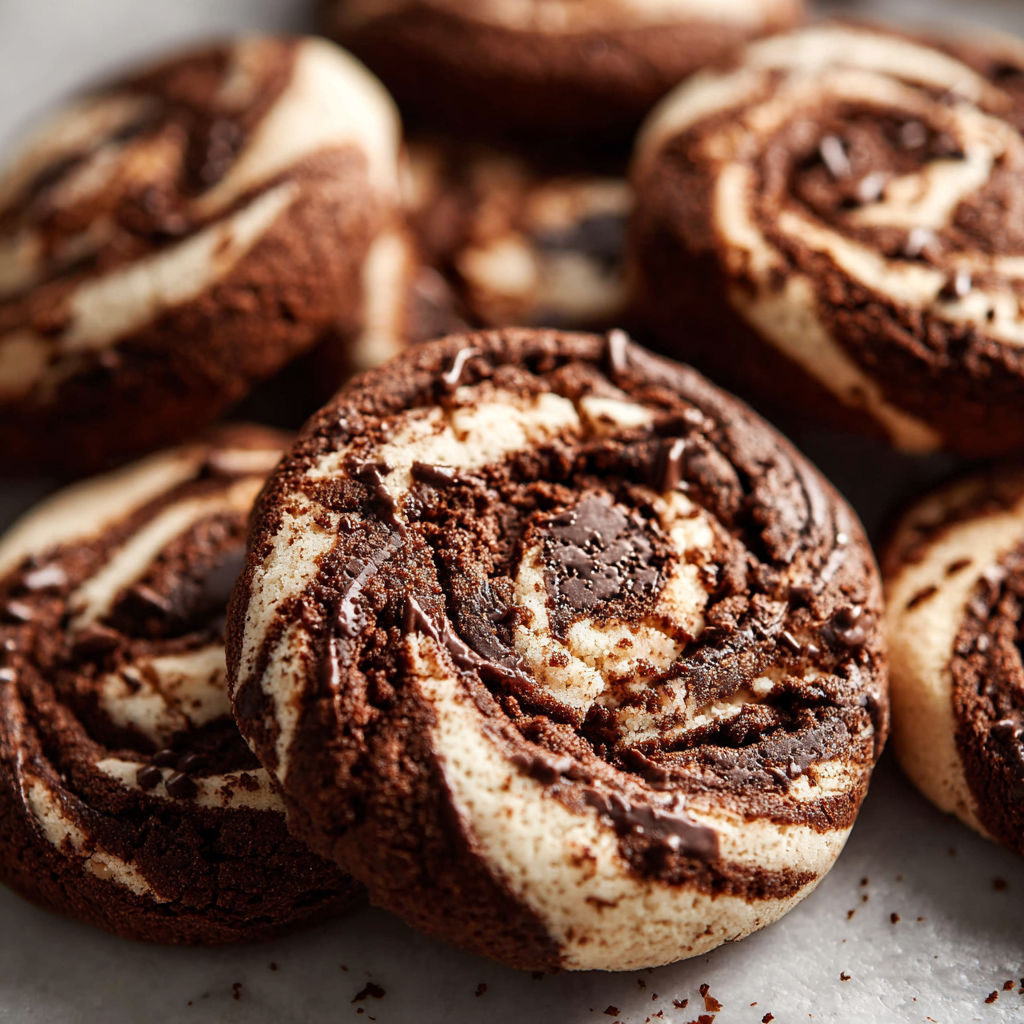 A plate of chocolate marshmallow swirl cookies.