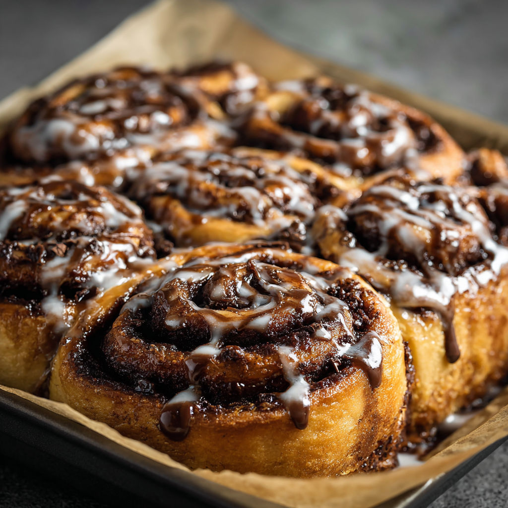 A plate of chocolate cinnamon rolls.