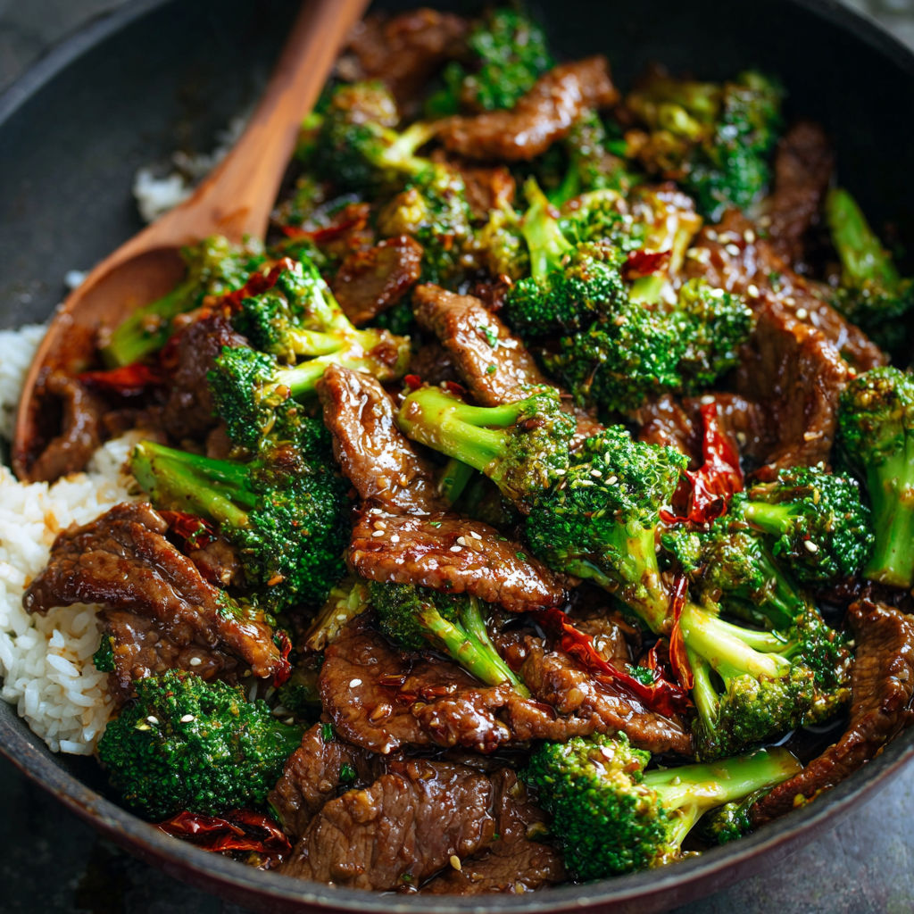 A bowl of Chinese beef and broccoli.