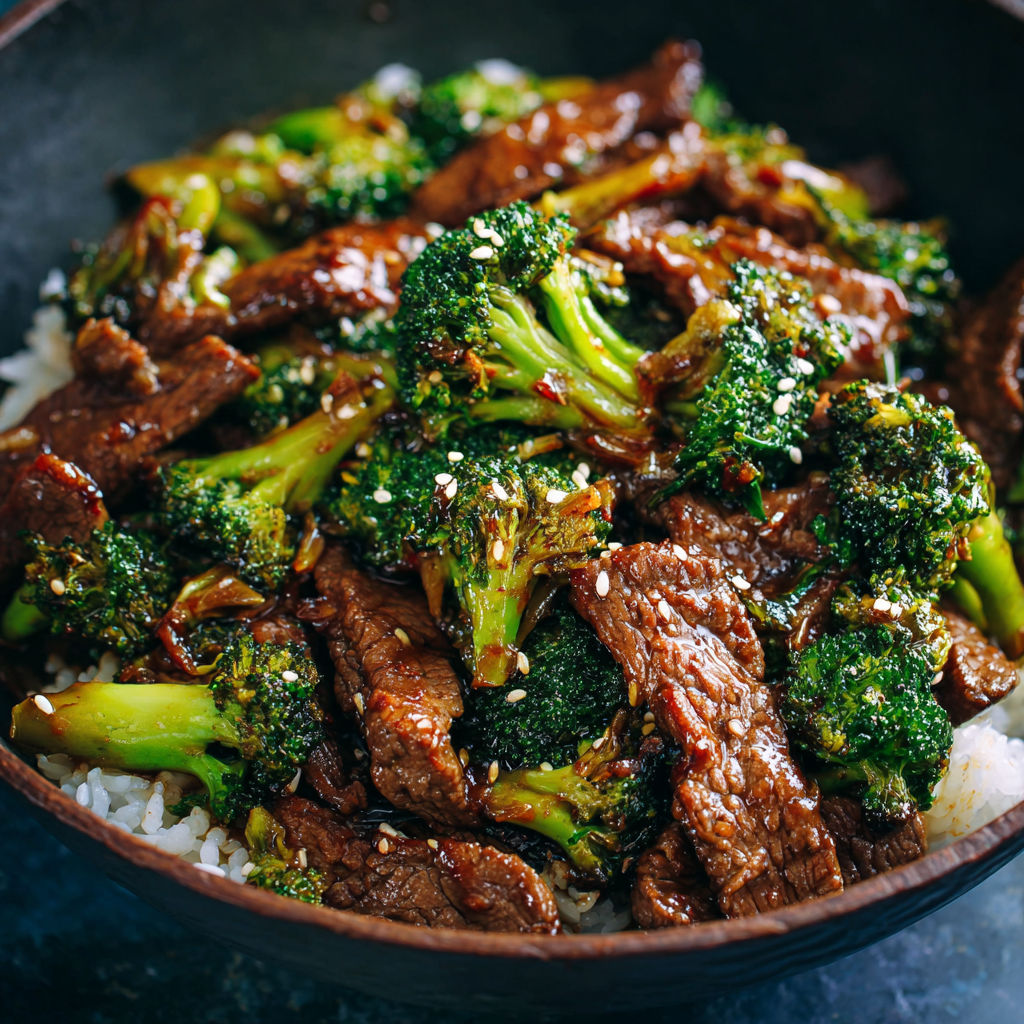 A bowl of Chinese beef and broccoli.