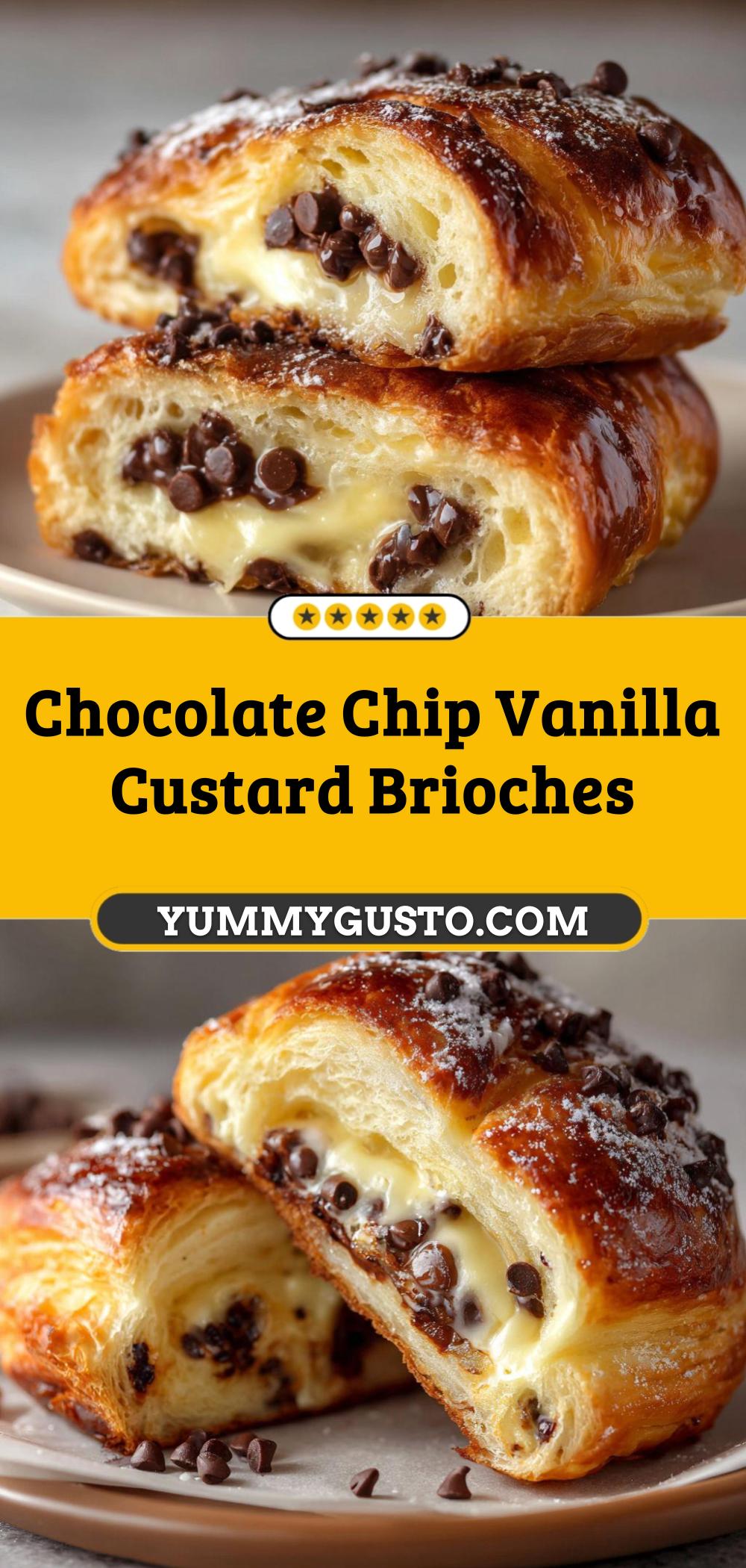 Chocolate Chip Vanilla Custard Brioches Suisses Homemade Pastry - Yummy Gusto