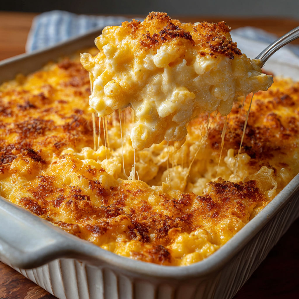 A close up of a pan of 5 Cheese Crack and Cheese.