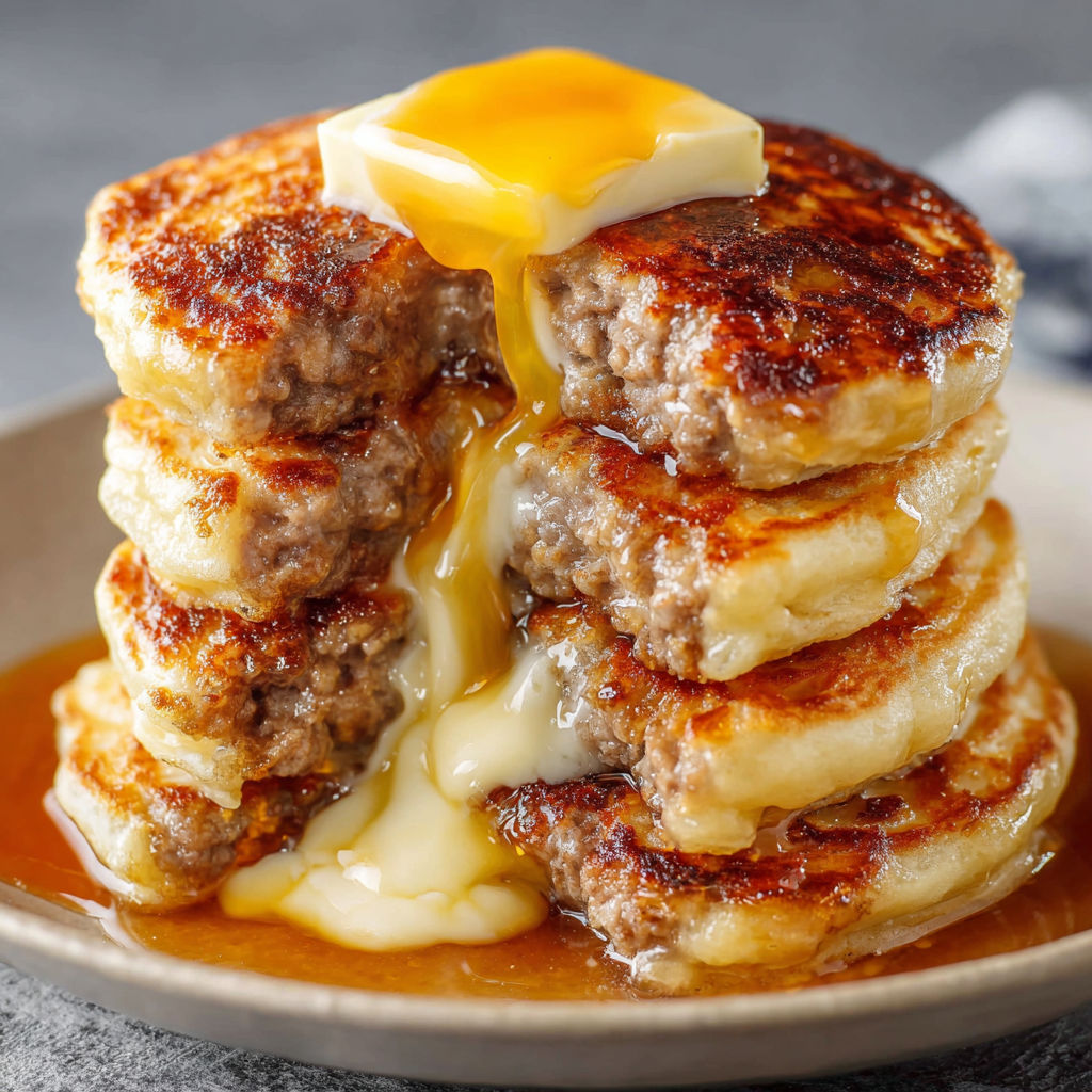 A stack of pancakes with cheese on top.