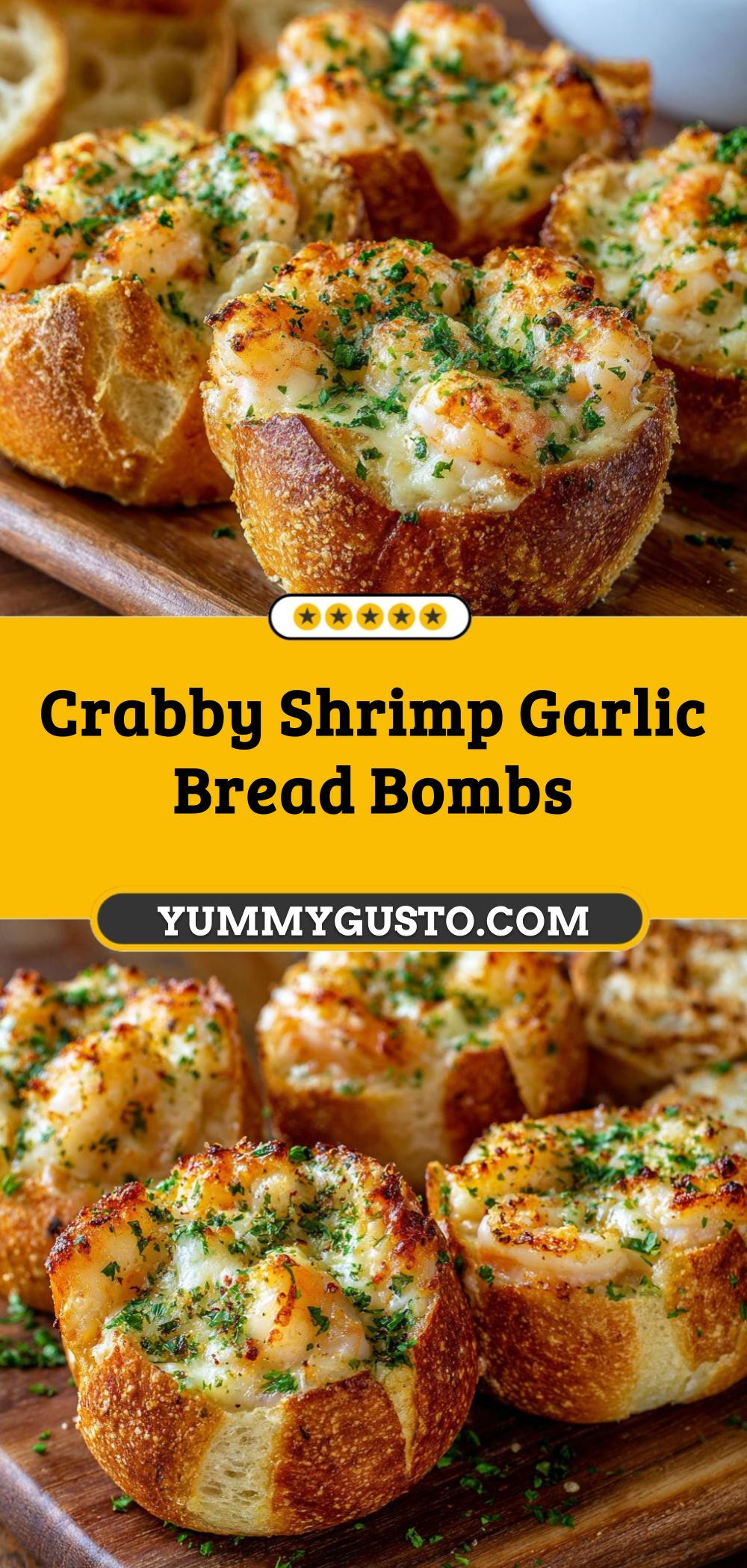 Crabby Shrimp Garlic Bread Bombs with Creamy Filling - Yummy Gusto