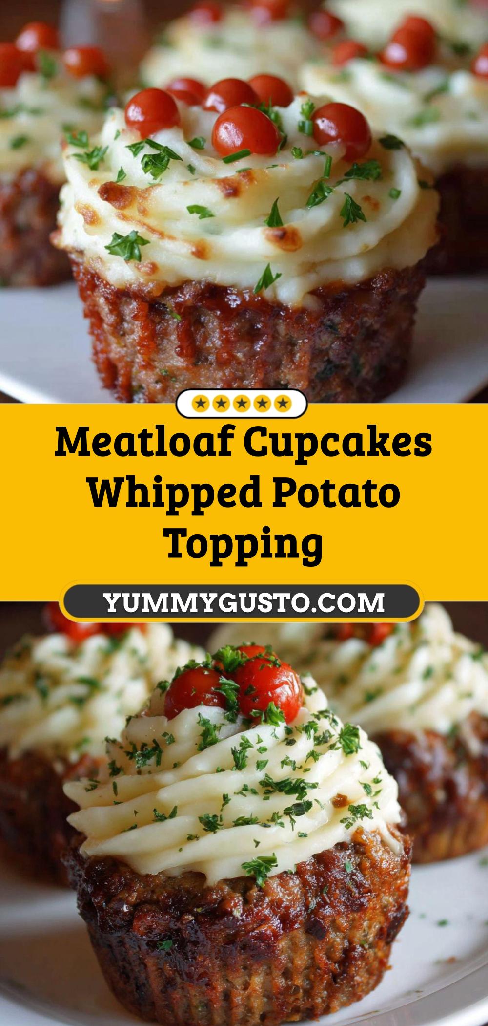 Meatloaf Cupcakes with Fluffy Potato Topping and Savory Garnishes - Yummy Gusto