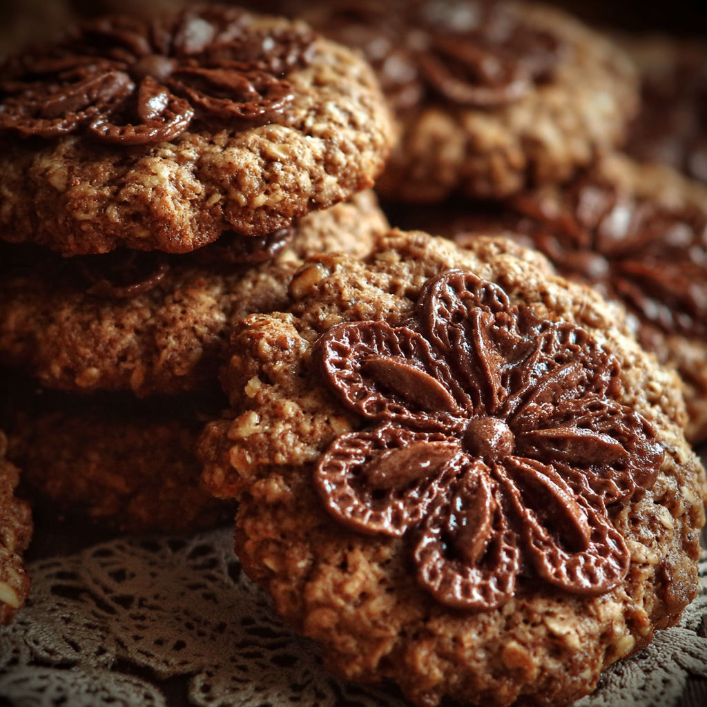A close up of a cookie with a flower design.