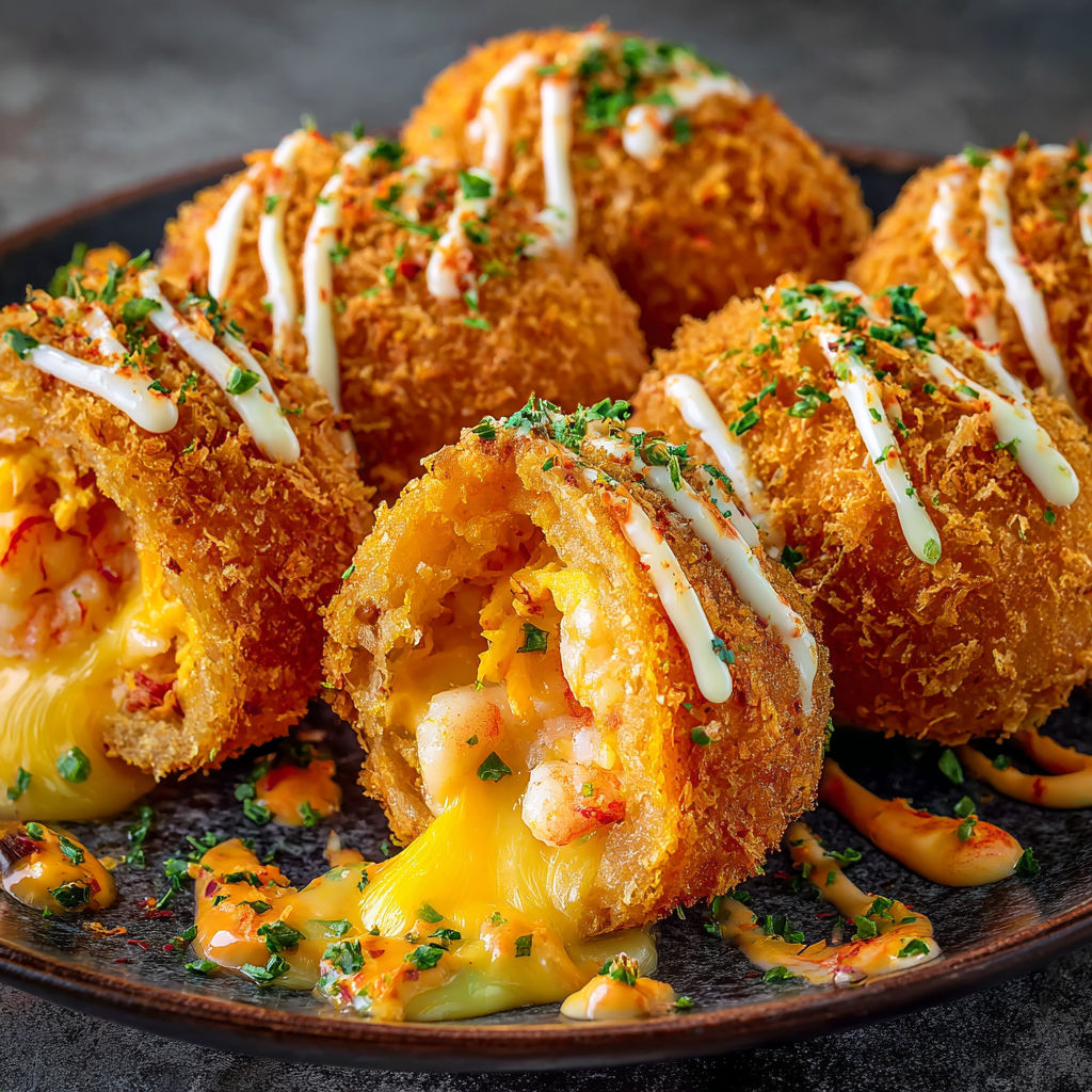 A plate of food with shrimp and cheese.