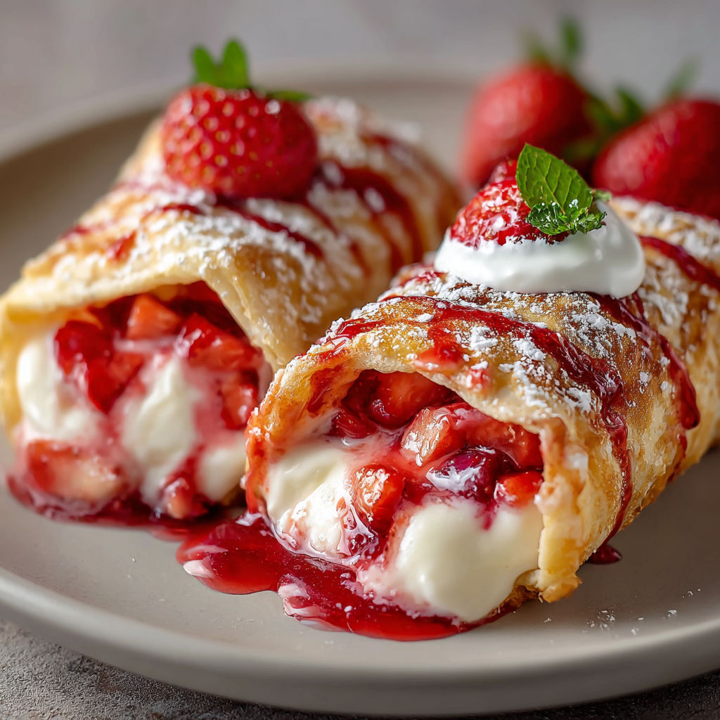 A pastry with strawberries and whipped cream.