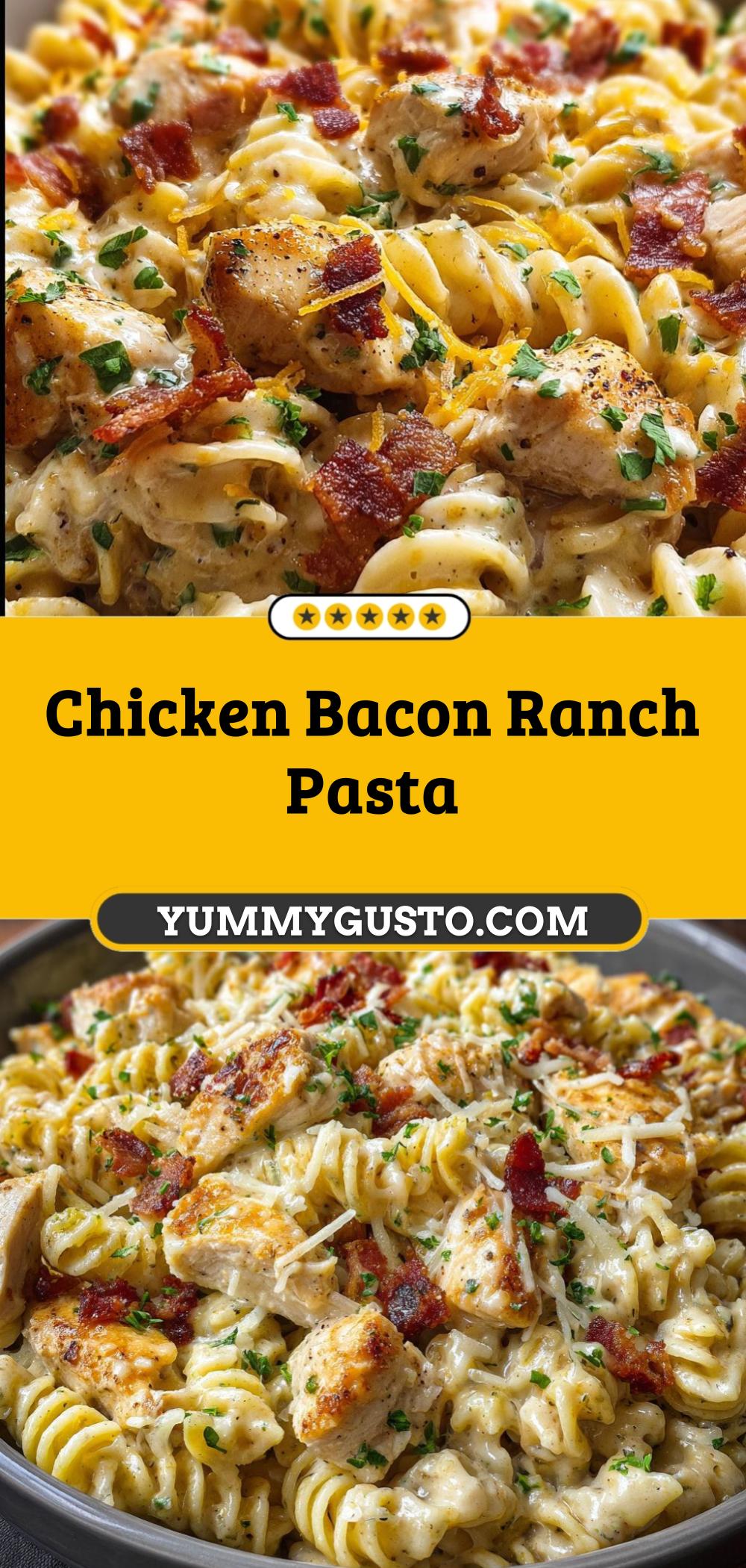 Chicken Bacon Ranch Pasta with Creamy Alfredo and Cheddar - Yummy Gusto
