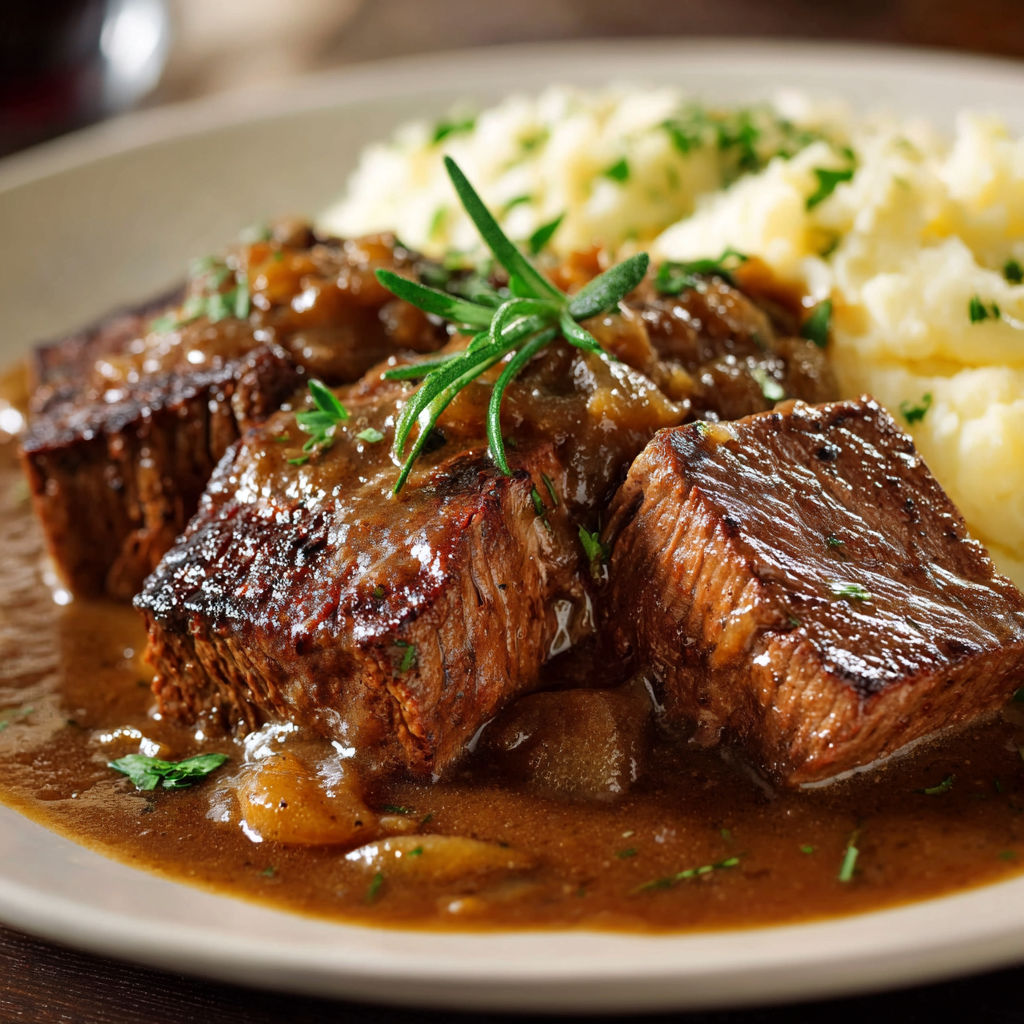 A plate of food with meat and potatoes.