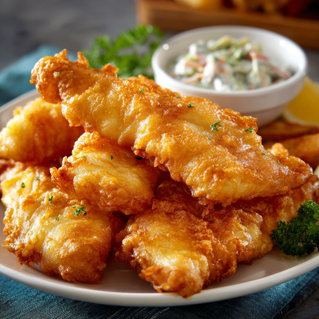 A plate of batter dipped fish.