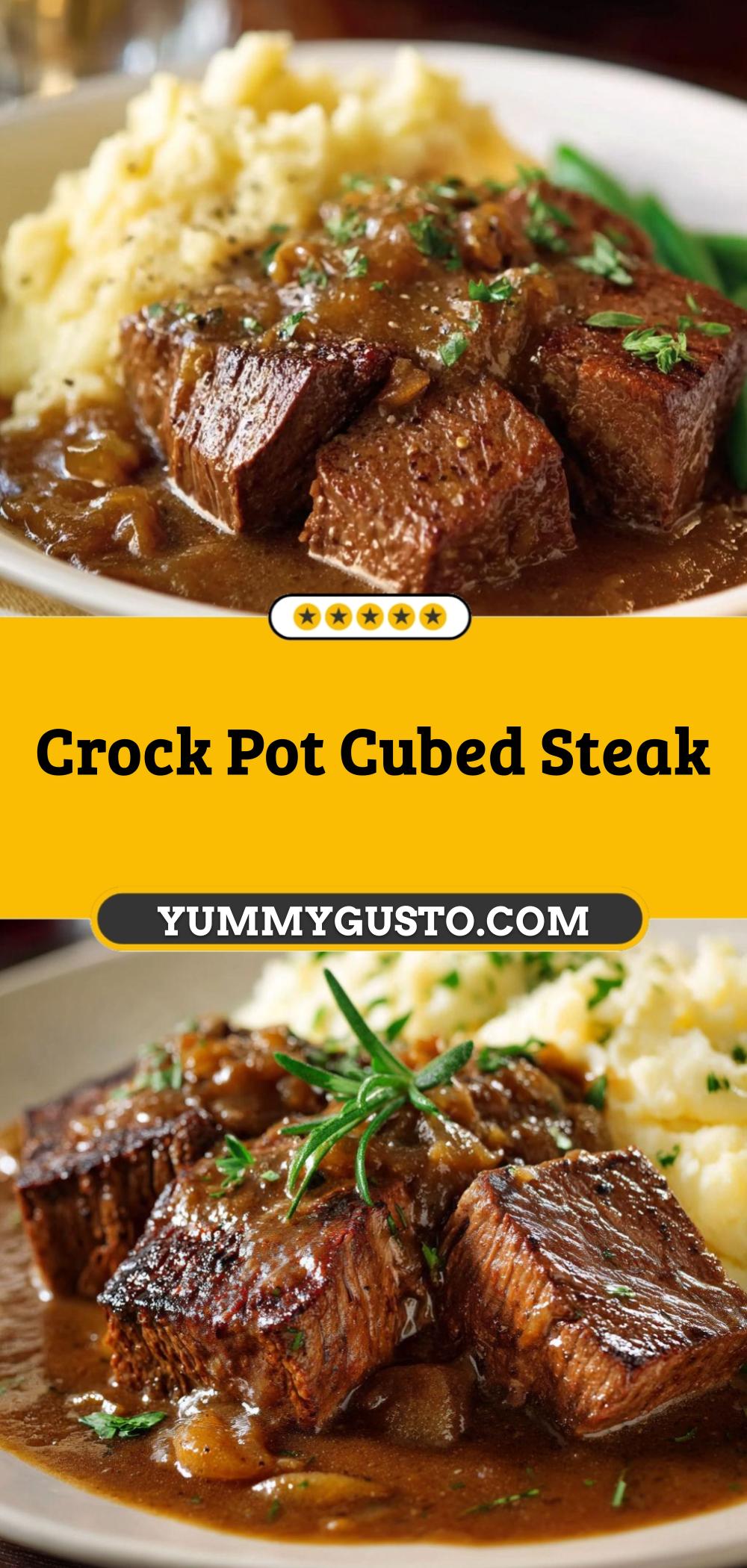 Tender Crock Pot Cubed Steak with Savory Gravy - Yummy Gusto
