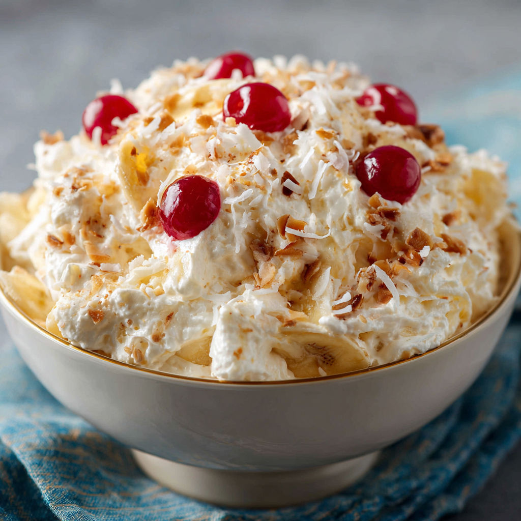 A bowl of whipped cream with cherries on top.