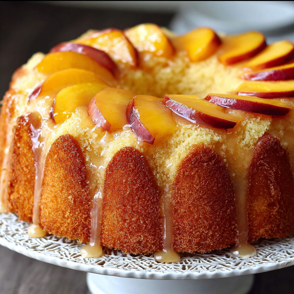 A peach buttermilk pound cake on a plate.