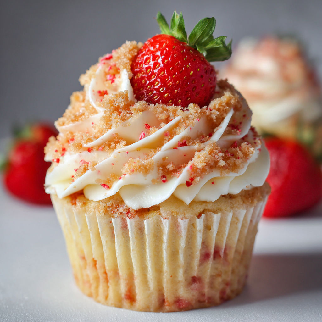 A cupcake with strawberries on top.