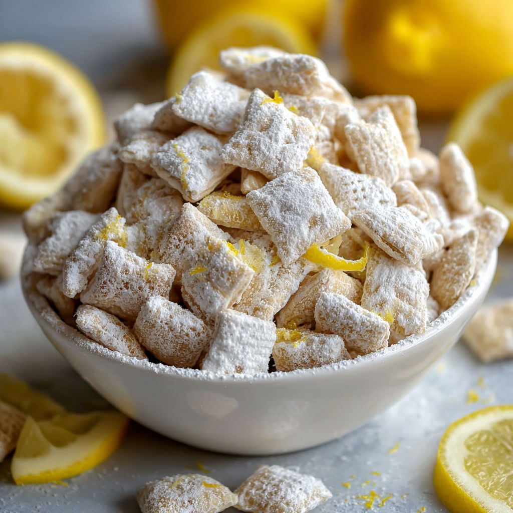 A bowl of white and yellow food with lemon wedges on the side.