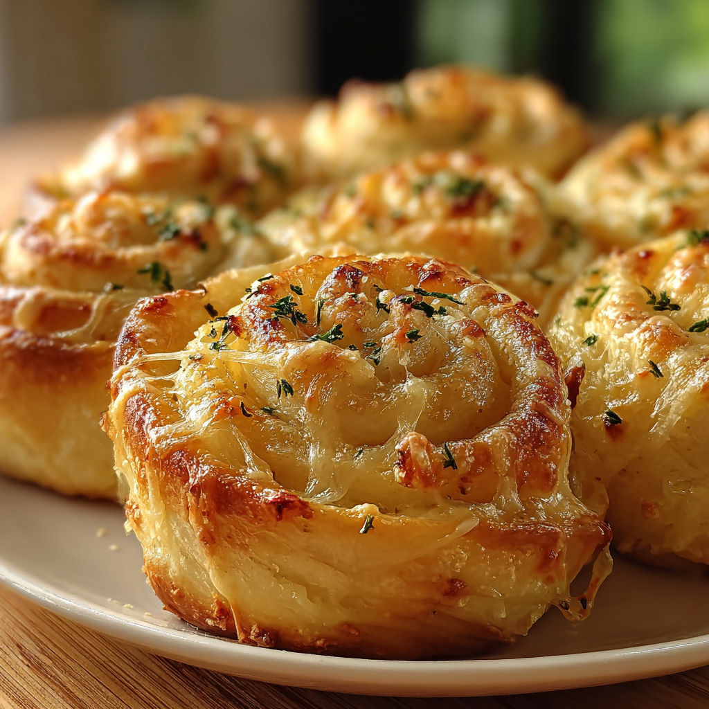 A plate of garlic swirl rolls.